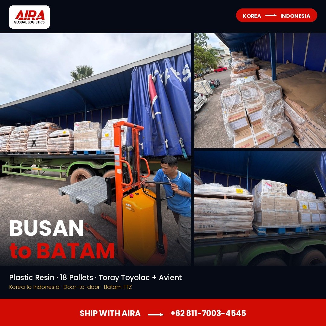 Busan to Batam plastic resin, 18 pallets